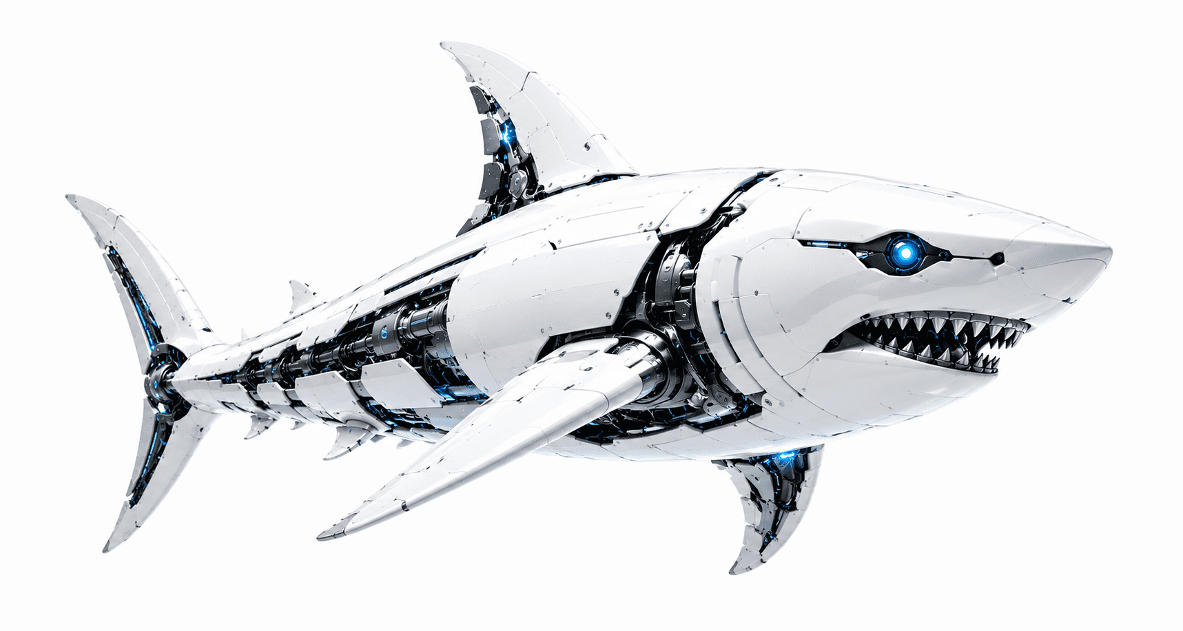 MooFoo Ventures AI-powered robotic shark, representing the intelligent systems behind our partnerships